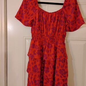 Floral Red and Purple Women's Dress